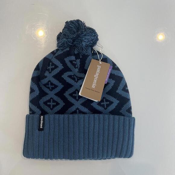 $49 PATAGONIA POWDER TOWN BEANIE POM HAT IN PERENNIAL PINECONE WAVY BLUE  NEW main image 6